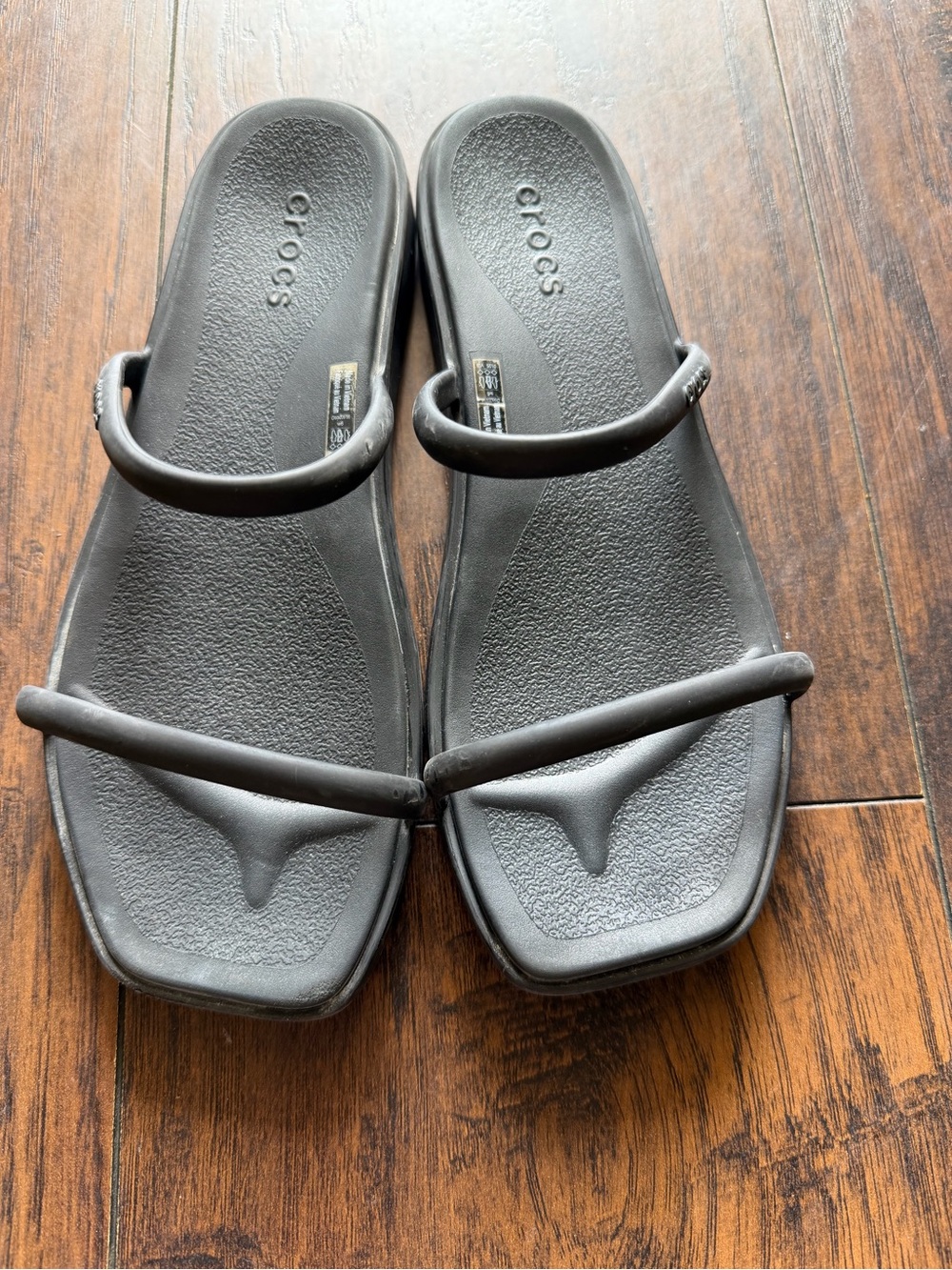 CROCS Women's Black Double-Strap Minimal Slide Sandals -0047